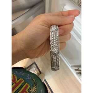 Judith Ripka Sterling Silver 3 Heart Kick Hinged Cable Cuff Bracelet